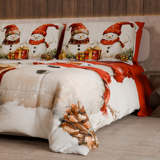 Couette double Noël, Simple, Une place et demie Bonhomme 01