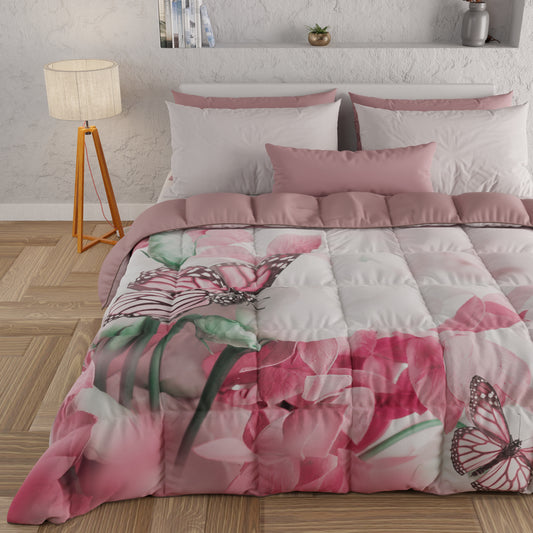 Piumone, Trapunta Matrimoniale, Singola, Piazza e Mezza, Roses Butterfly