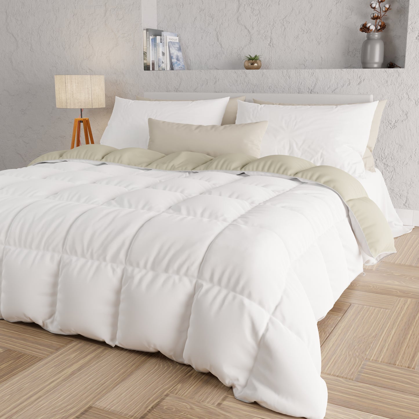 Piumone Trapunta Matrimoniale, Singola, Piazza e Mezza, Bianco Tortora