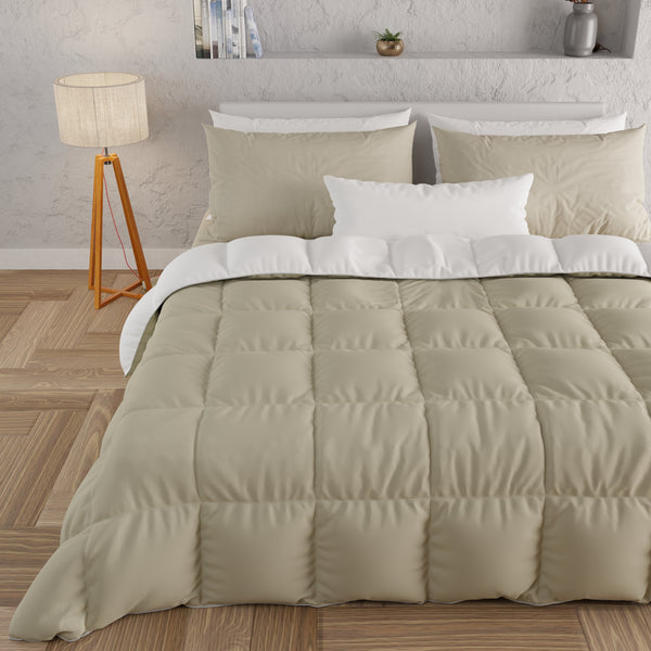 Couette Matelassée Double, Simple, 1 place et demie, Blanc Tourterelle
