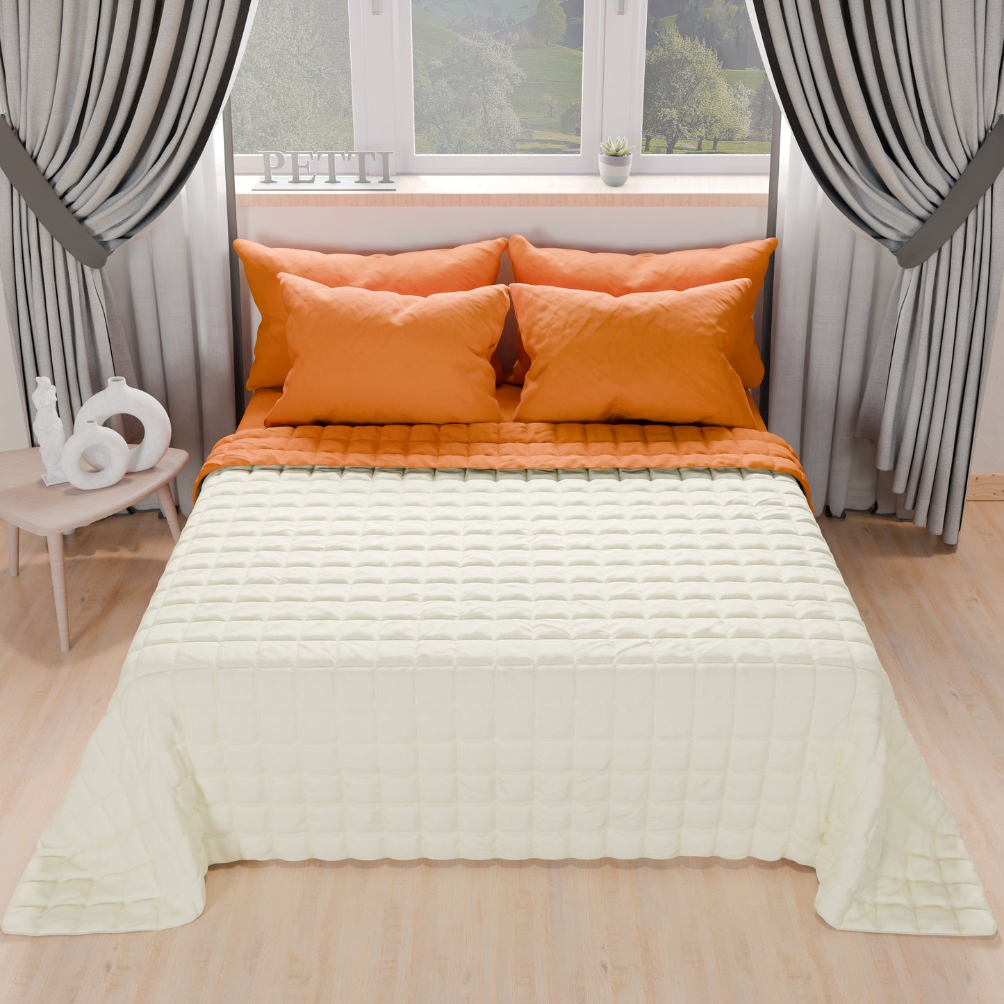 Trapuntino Copriletto Primaverile Autunnale Double Face Arancione Panna