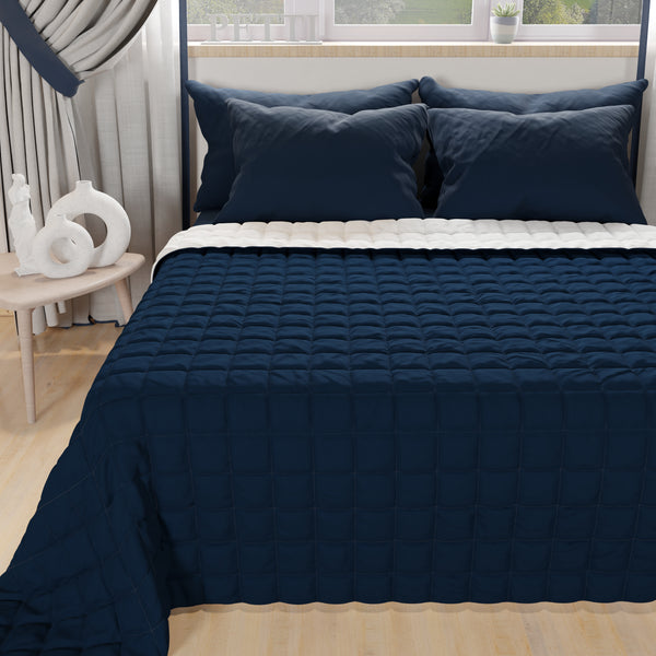 Couvre-lit matelassé printanier et automnal réversible bleu blanc
