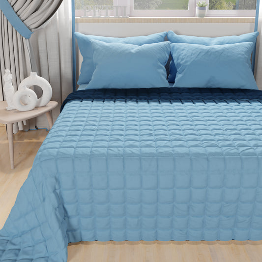 Trapuntino Copriletto Primaverile Autunnale Double Face Celeste Blu