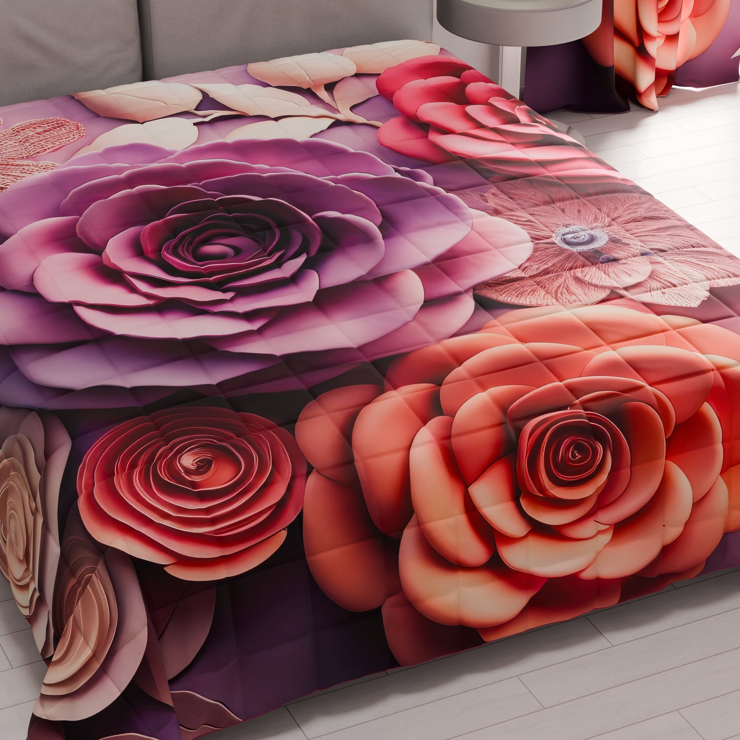 Trapuntino Copriletto Primaverile Autunnale in Stampa Digitale Floreale 05-17