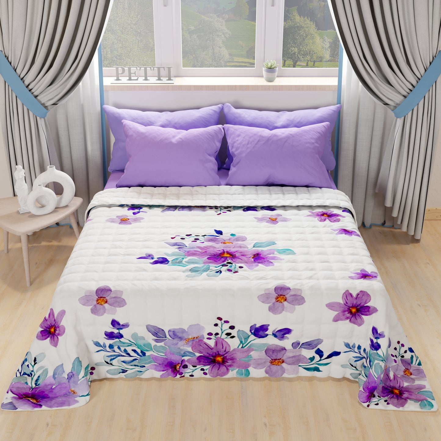Couvre-lit matelassé printanier et automnal en impression numérique Floral violet