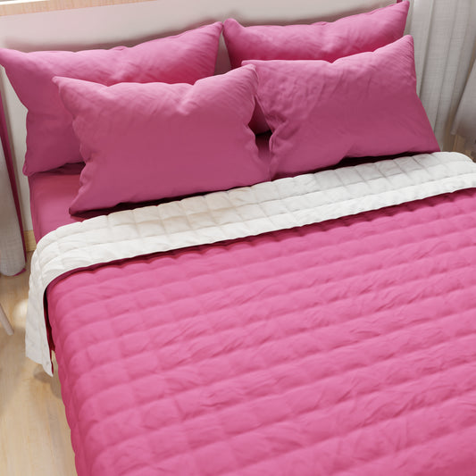 Trapuntino Copriletto Primaverile Autunnale Double Face Fucsia Bianco
