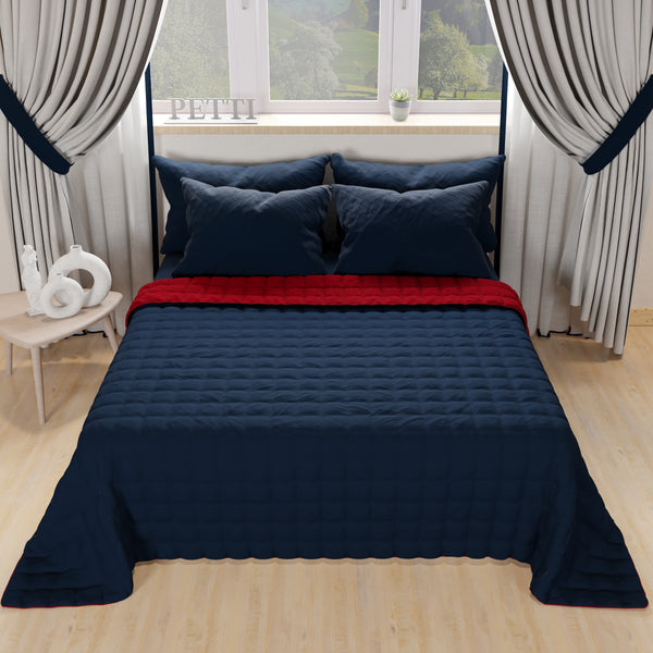 Courtepointe de Lit Printanière Automnale Double Face Bleu Bordeaux