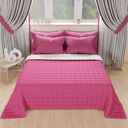 Trapuntino Copriletto Primaverile Autunnale Double Face Fucsia Bianco