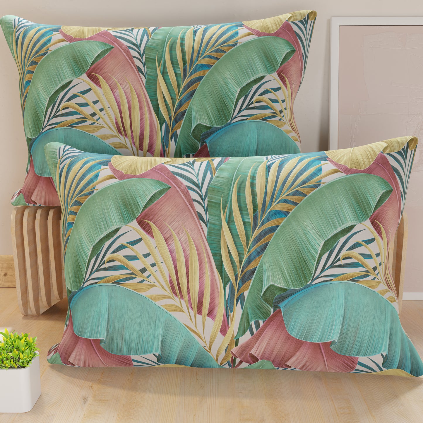 Taies d'oreiller, housses de coussin en impression numérique, multicolore tropical