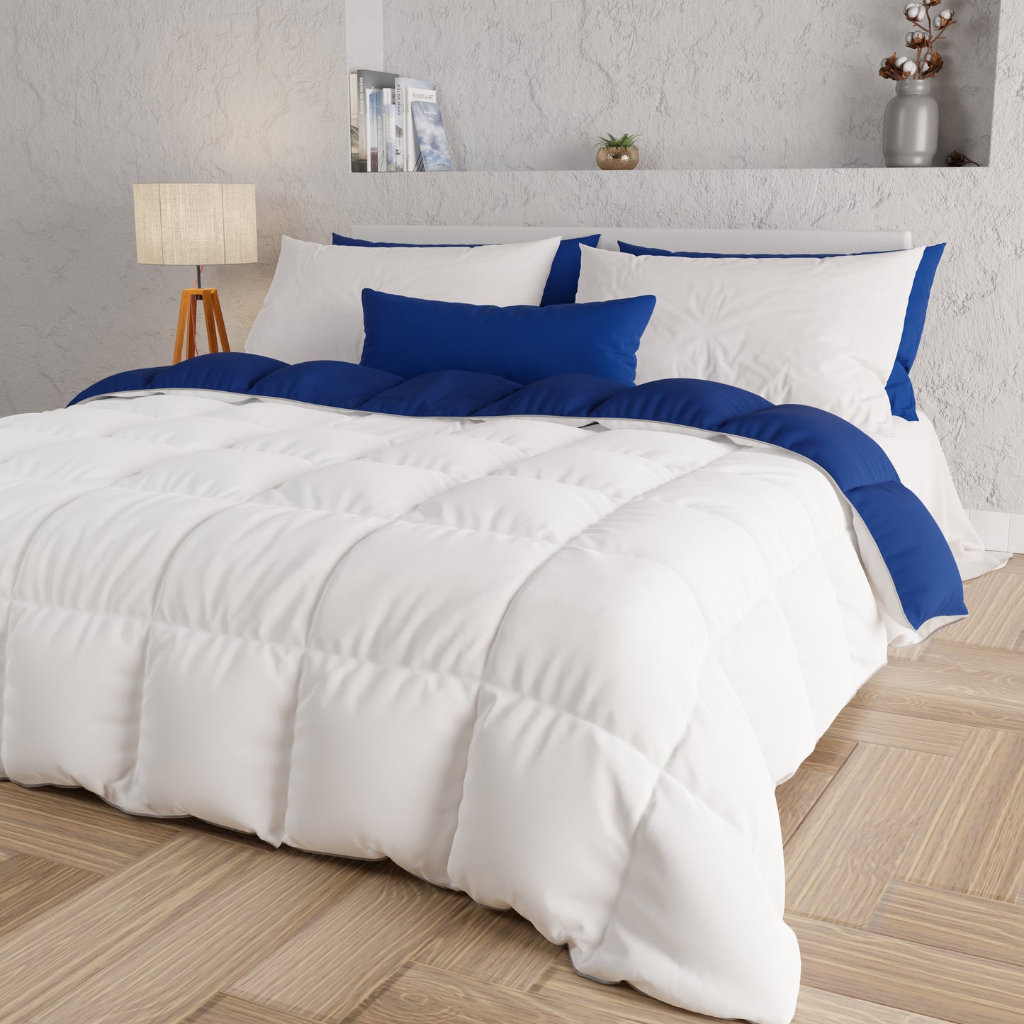 Piumone Trapunta Matrimoniale, Singola, Piazza e Mezza, Blu Bianco