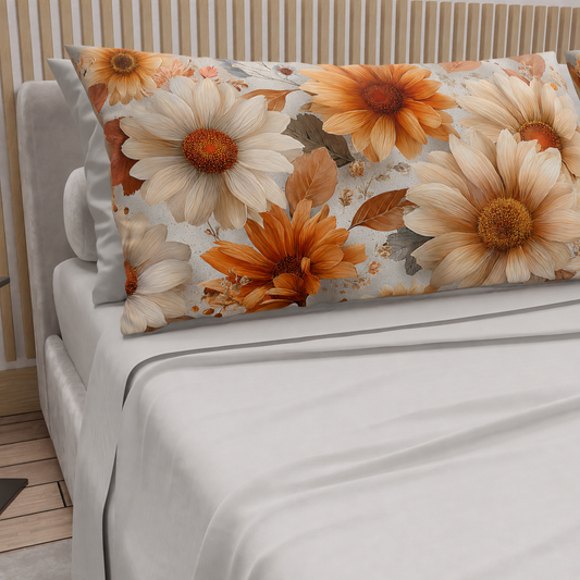 Lenzuola in Cotone, Completo Letto con Federe in Stampa Digitale Autunno 09 Grigio Chiaro