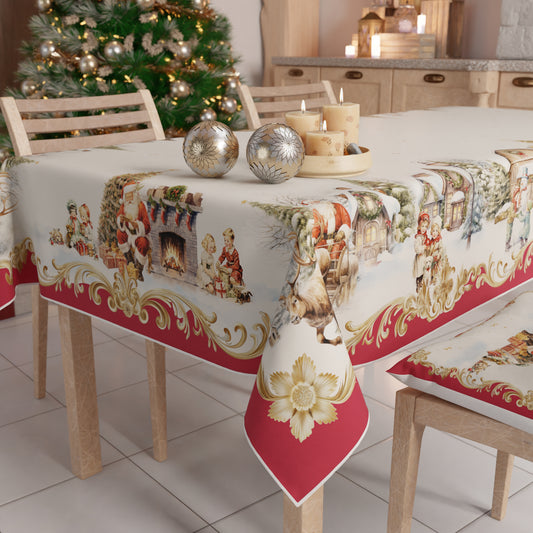 Tovaglia Natalizia, Tovaglia da tavola Antimacchia, Copritavolo da Cucina Vintage Xmas