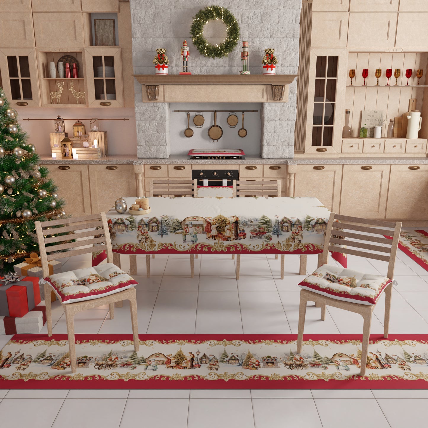 Tovaglia Natalizia, Tovaglia da tavola Antimacchia, Copritavolo da Cucina Vintage Xmas