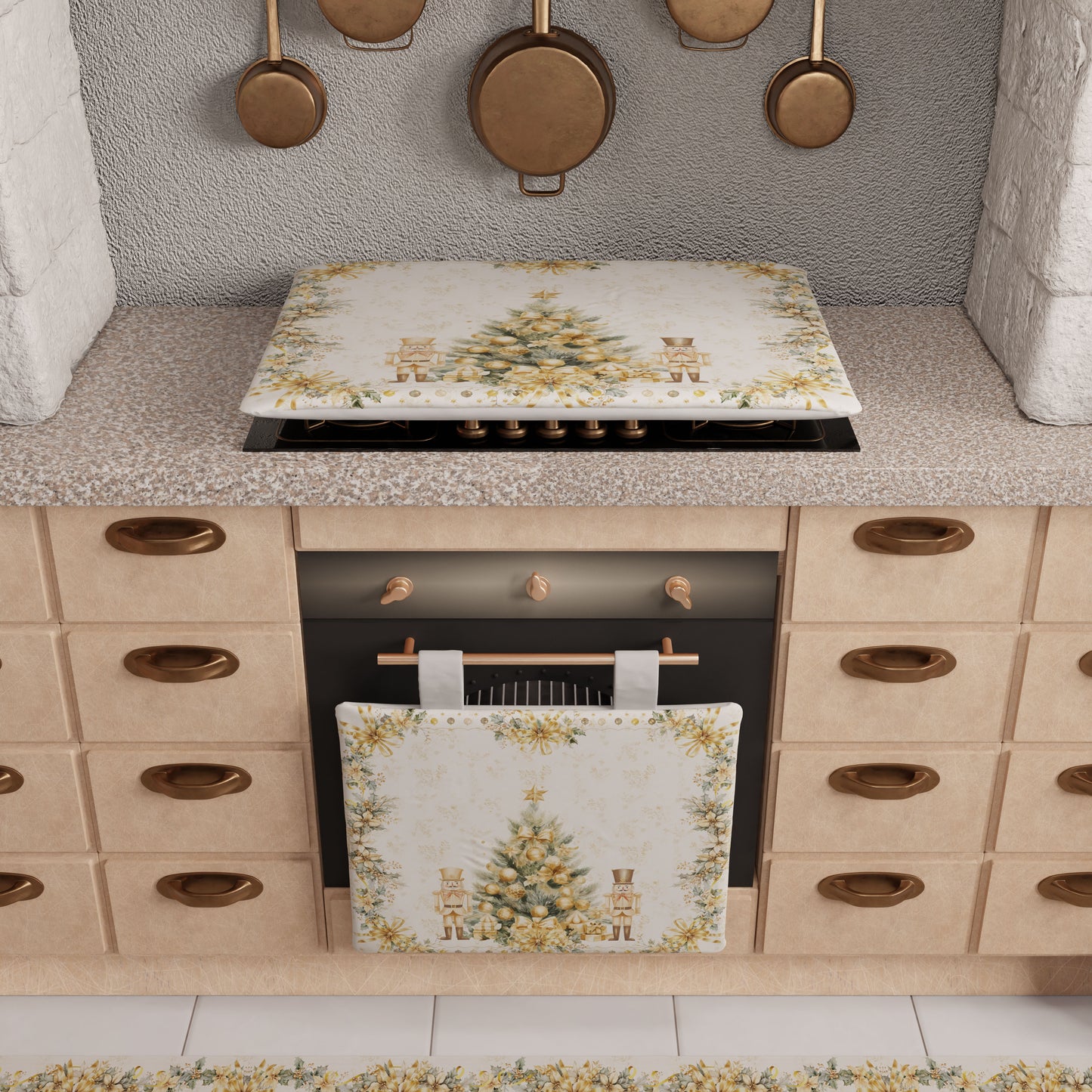 Copriforno Natalizio per Cucina in Stampa Digitale Xmas Gold