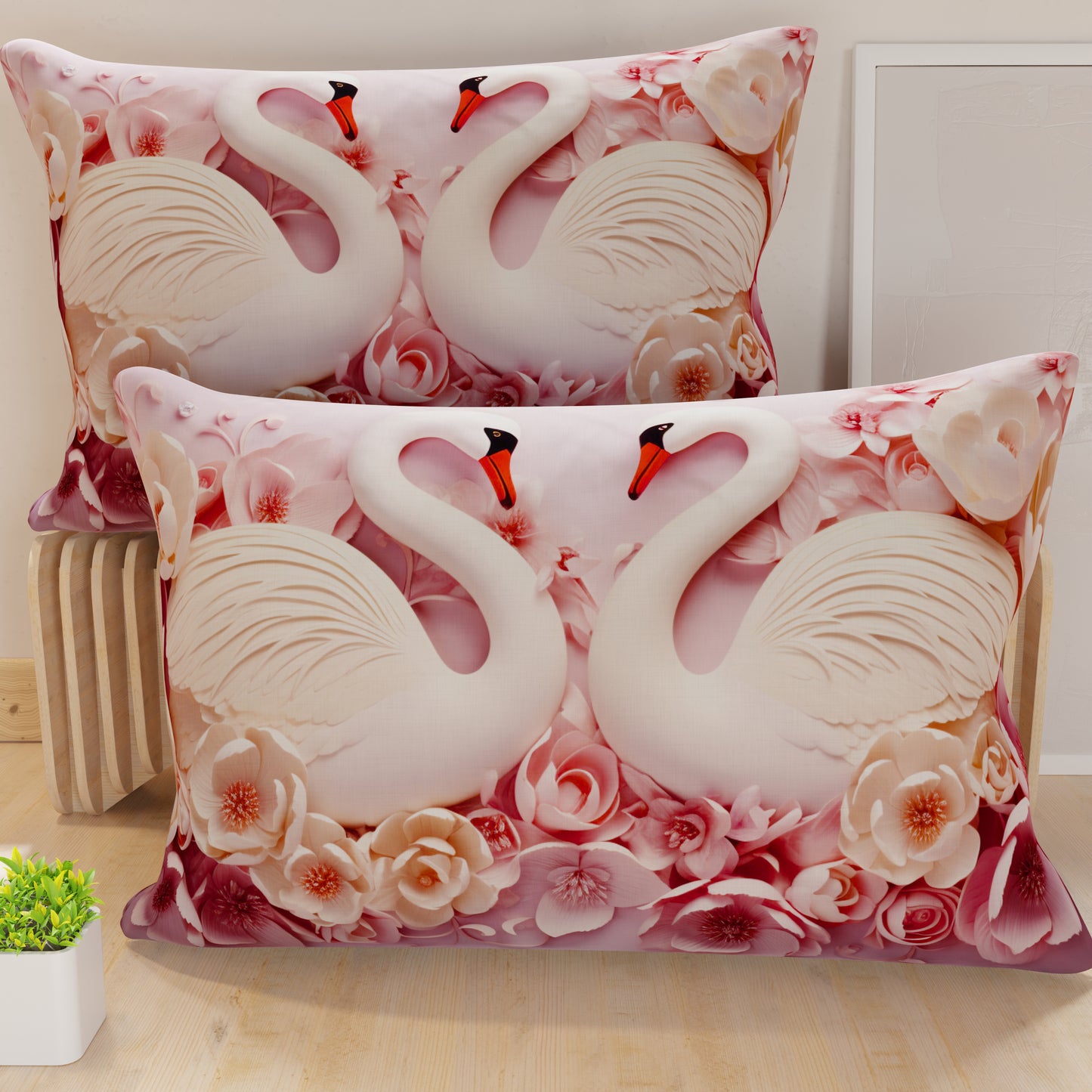 Federe Cuscini in Stampa Digitale, Cigni Rosa