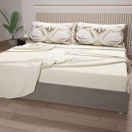 Lenzuola in Cotone, Completo Letto con Federe in Stampa Digitale Cigni