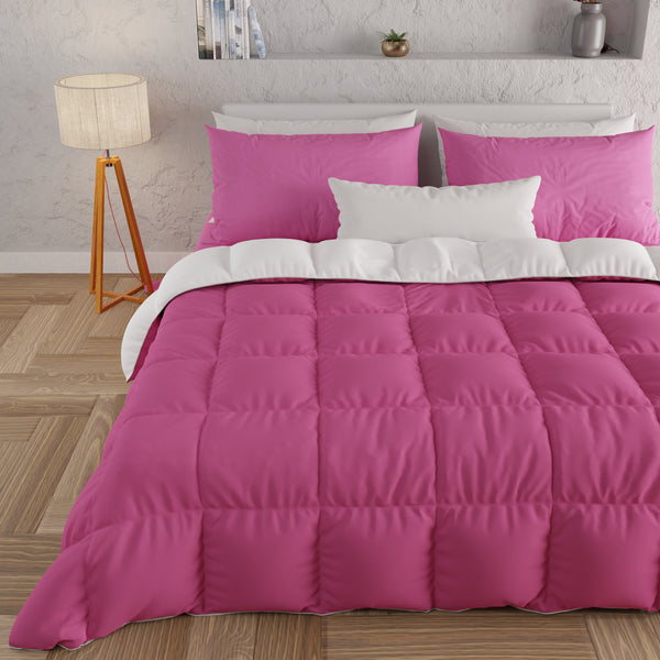 Couette matelassée double, simple, une place et demie, Fuchsia Blanc