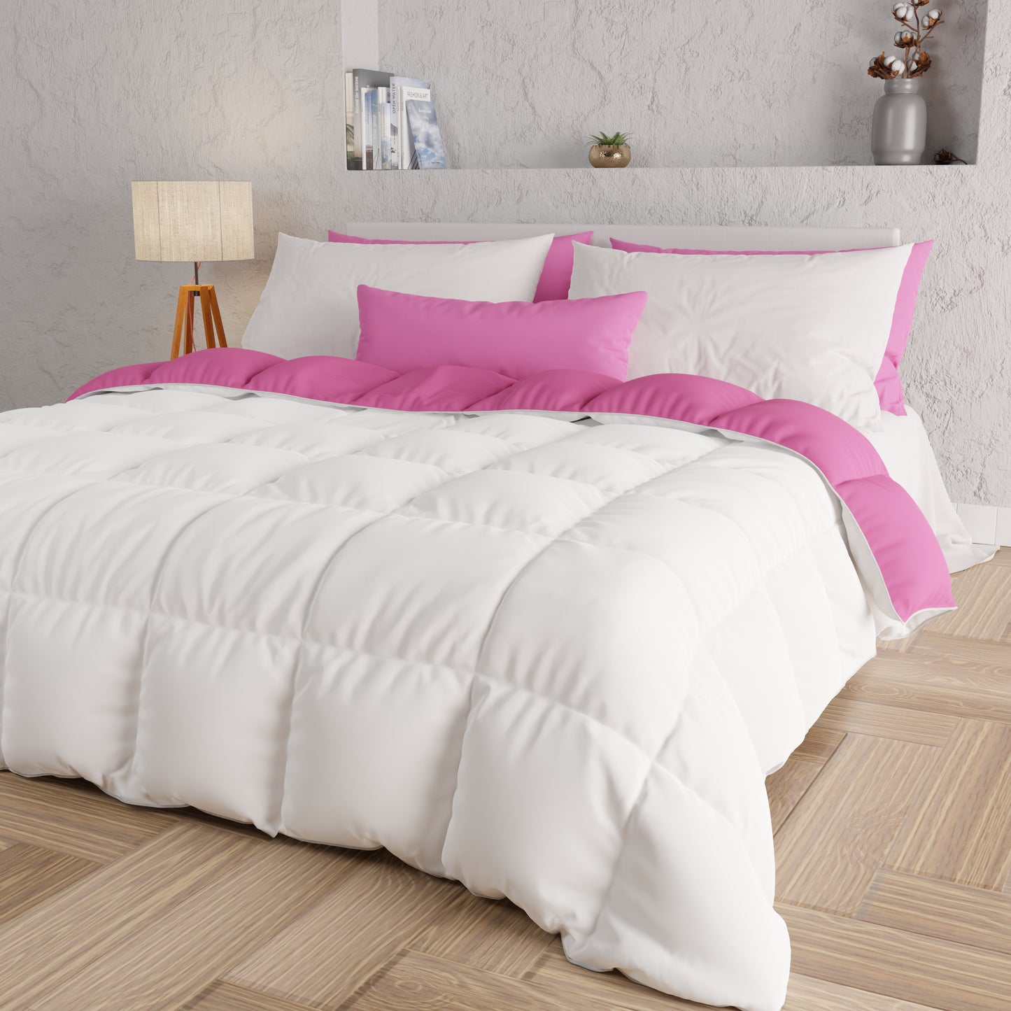 Piumone Trapunta Matrimoniale, Singola, Piazza e Mezza, Fucsia Bianco