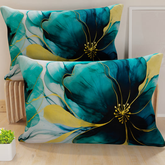 Taies d'Oreiller en Impression Numérique, Fleur de Marbre 09 Bleu Canard