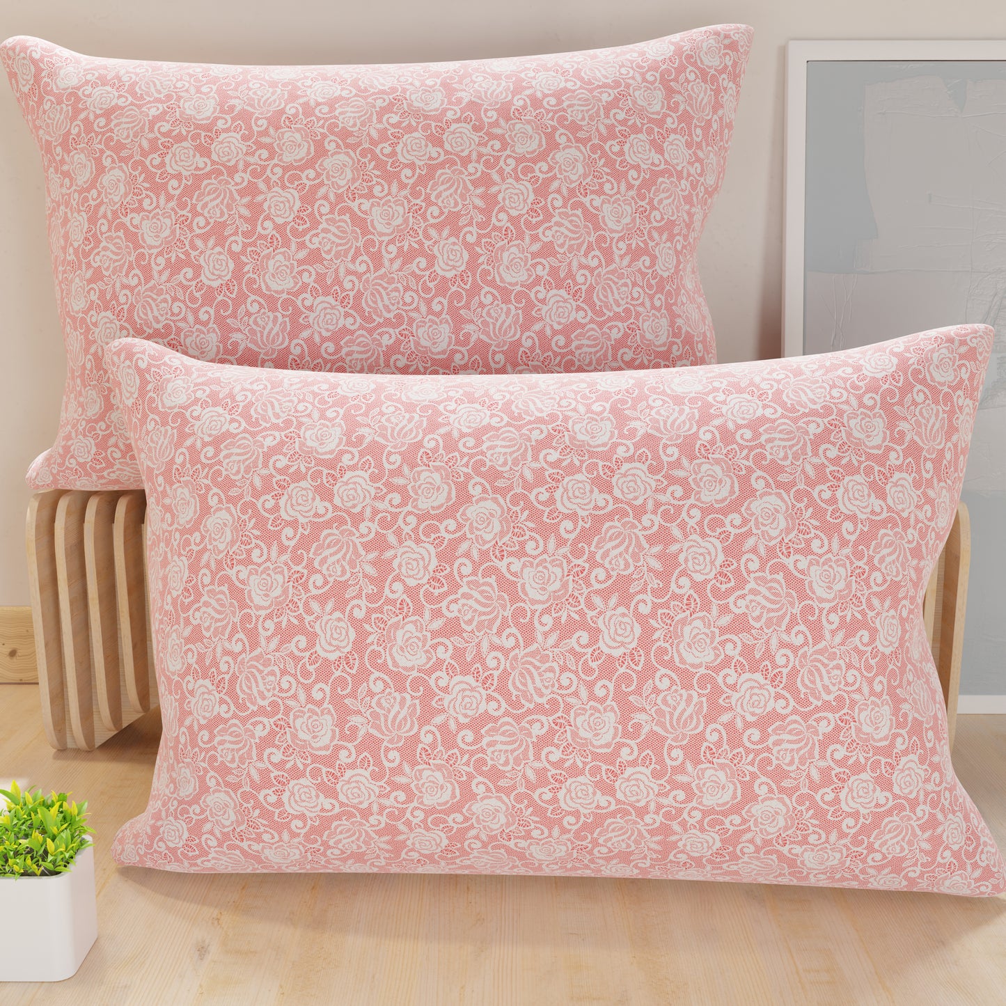 Taies d'oreiller, Taies d'oreiller en impression numérique, Dentelle rose