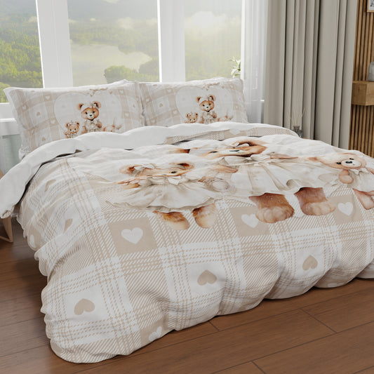 Housse de Couette Double, Simple, Une Place et Demie, Teddy Love Tourterelle