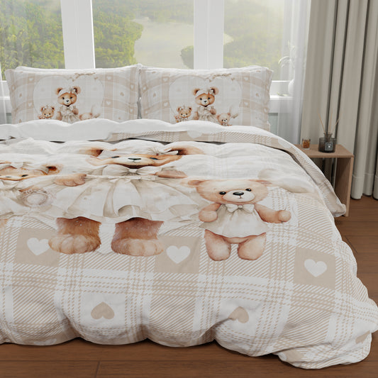 Housse de Couette Double, Simple, Une Place et Demie, Teddy Love Tourterelle
