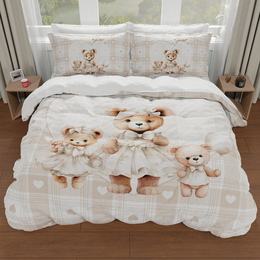 Housse de Couette Double, Simple, Une Place et Demie, Teddy Love Tourterelle