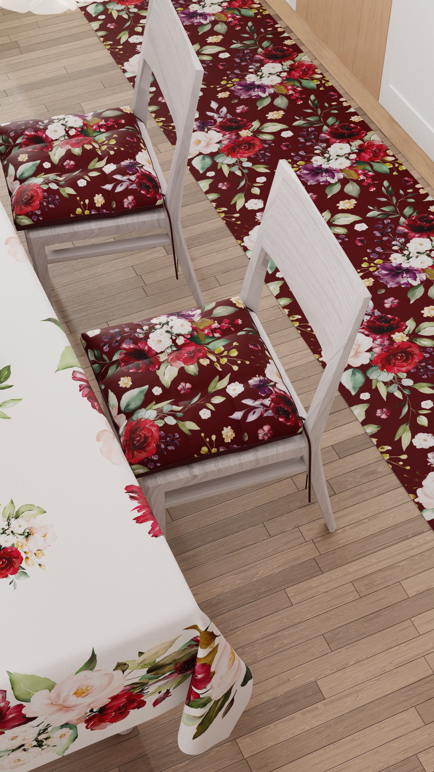 Tappeto Cucina Antiscivolo Passatoia Cucina lavabile, Floreale-07-Bordeaux.