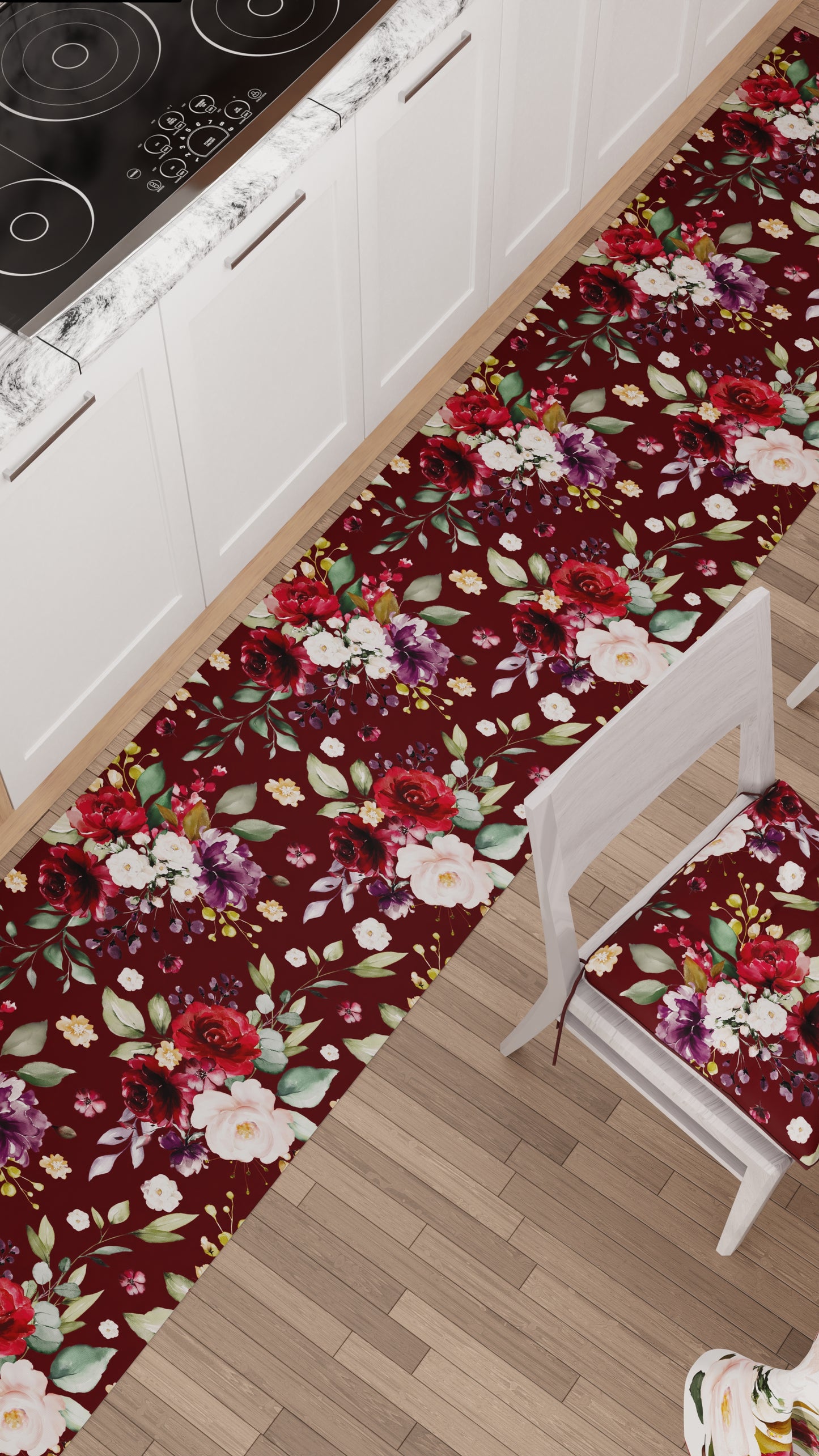 Cuscini per Sedie Coprisedia 6 Pezzi Floreale-07 Bordeaux.