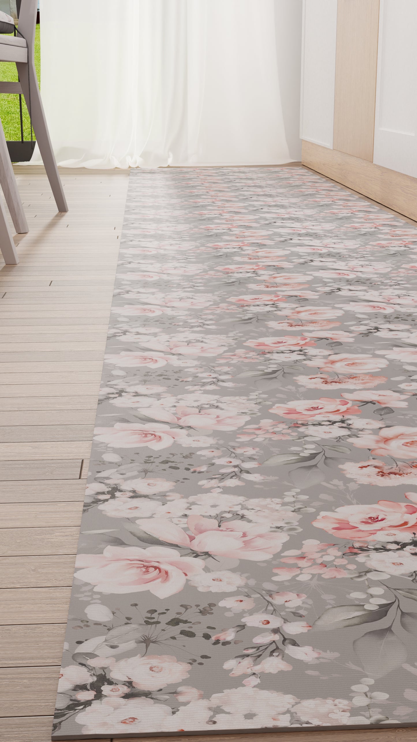 Tappeto Cucina Passatoia Cucina Floreale-17 Grigio A Metraggio (5,90€ al metro).