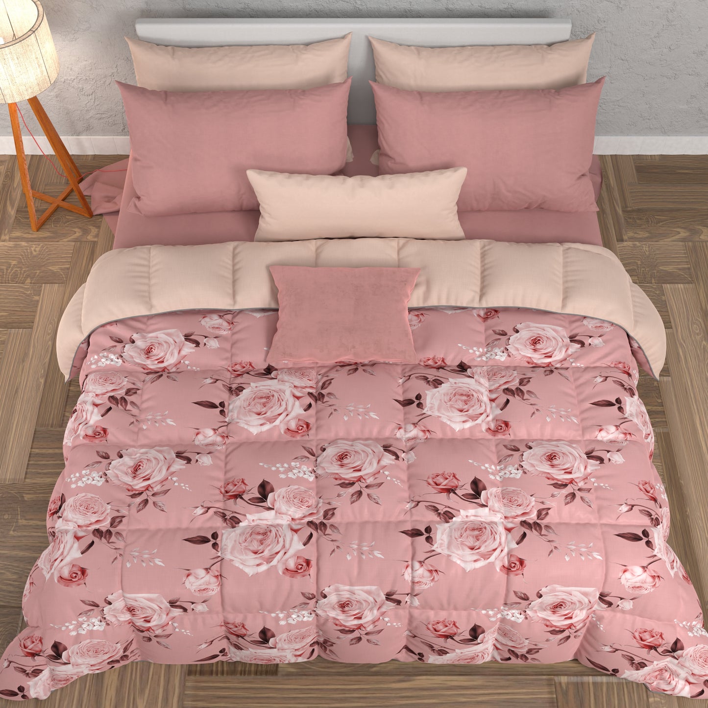 Piumone, Trapunta Matrimoniale, Singola, Piazza e Mezza, Floreale 21 Cipria.