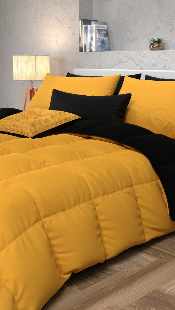 Couette Matelassée Double, Simple, 1 place et demie, Jaune Noir
