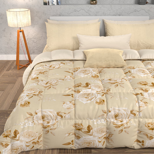Piumone, Trapunta Matrimoniale, Singola, Piazza e Mezza, Floreale 21 Beige.