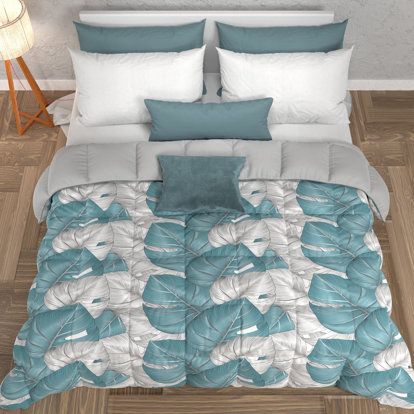 Piumone, Trapunta Matrimoniale, Singola, Piazza e Mezza, Tropical 05 Celeste.