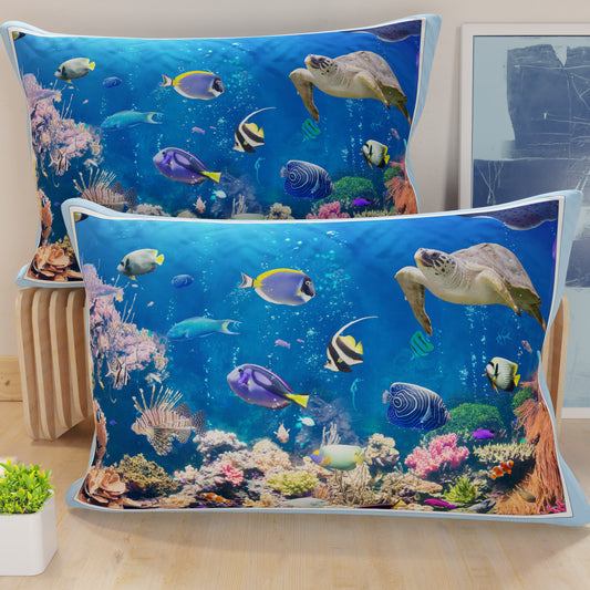 Federe Cuscini Letto Stampa Digitale Acquario Blu 40x70 Made in Italy | PETTI