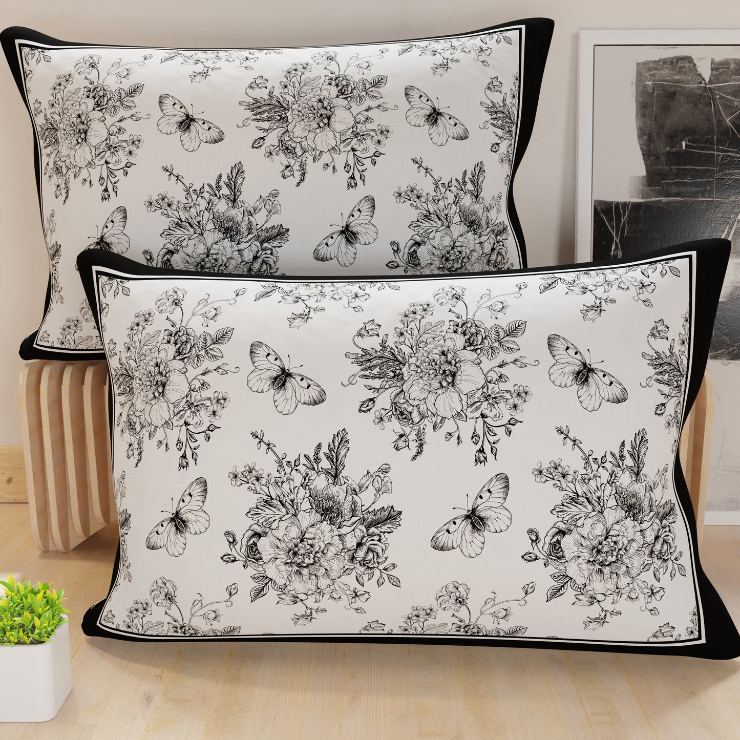 Federe, Federe Cuscini in Stampa Digitale, Botanic Nero