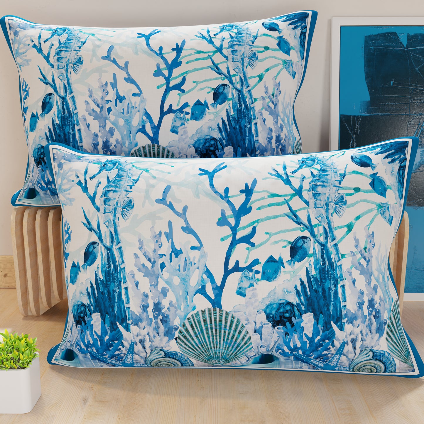 Federe, Federe Cuscini in Stampa Digitale, Corallo Blu