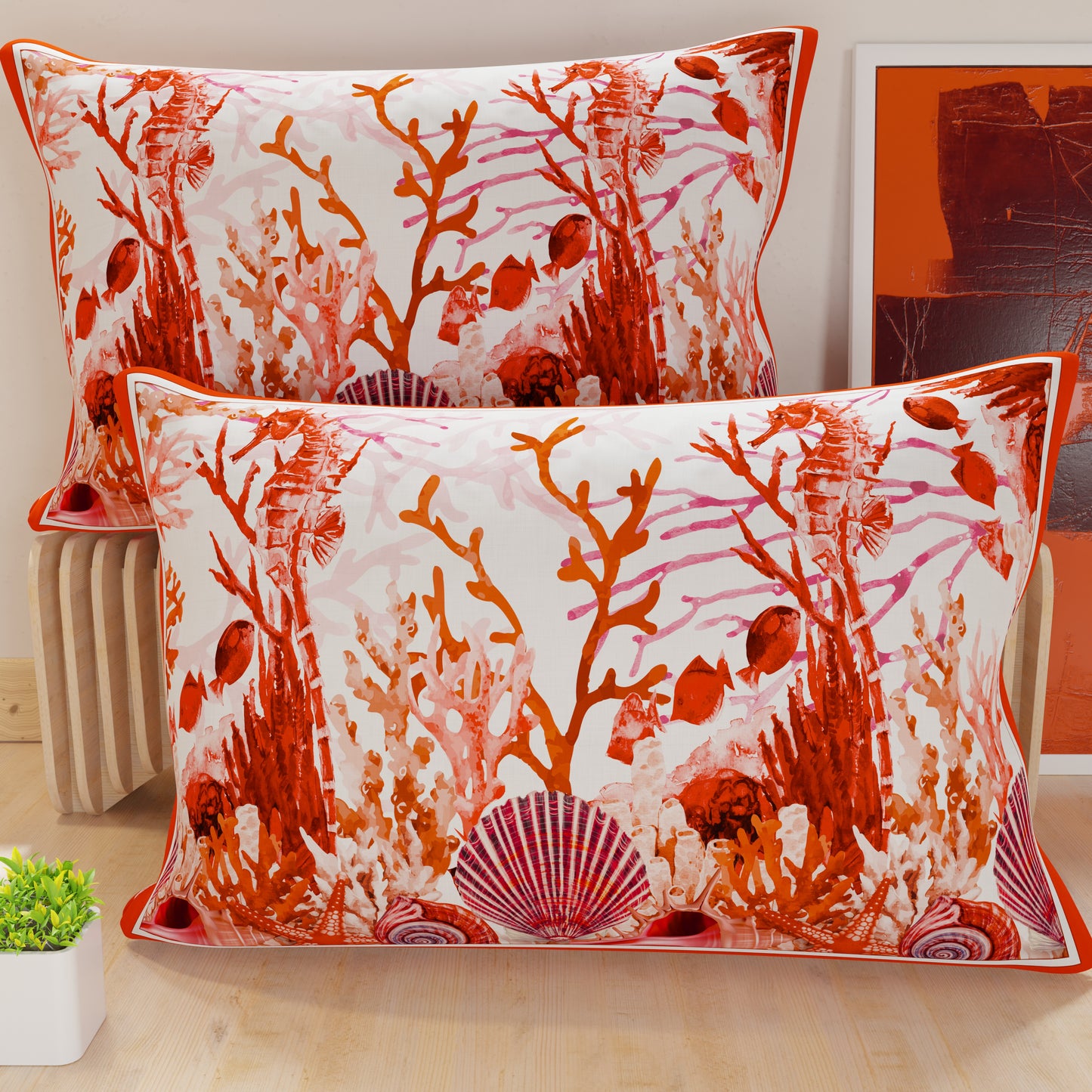 Taies d'oreiller, taies d'oreiller en impression numérique, corail rouge