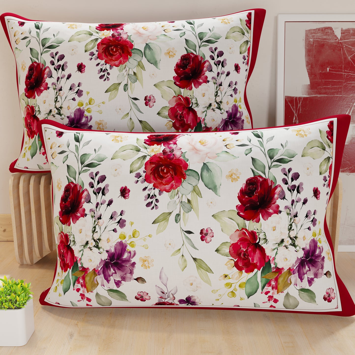 Taies d'oreiller, housses de coussin en impression numérique, Bordeaux Floral