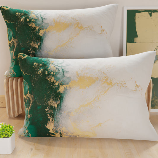 Taies, Taies de coussin en impression numérique, Marble 09 Émeraude