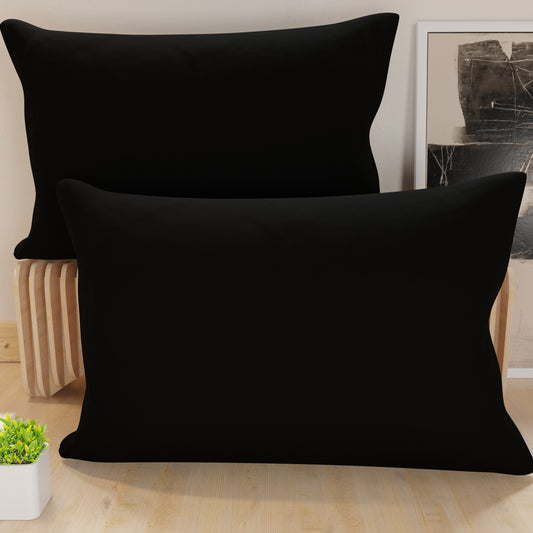 Taies d'oreiller, paire de taies, housses de coussin, 100% microfibre anti-allergique, Noir