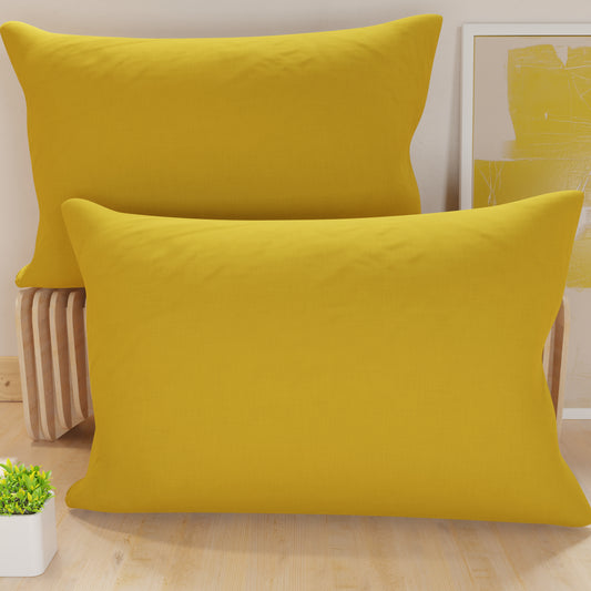 Taies d'oreiller, paire de taies, housses de coussin, 100% microfibre anti-allergique, Jaune ocre