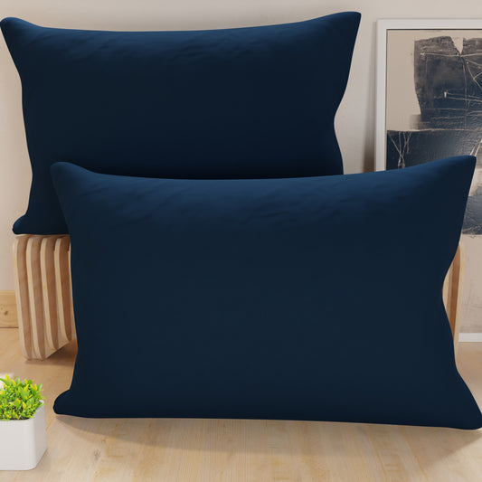 Taies d'oreiller, paire de taies, housses de coussin, 100% microfibre anti-allergique, Bleu nuit
