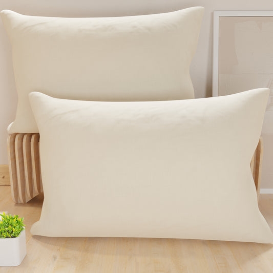 Taies d'oreiller, paire de taies, housses de coussin, 100% microfibre anti-allergique, Crème