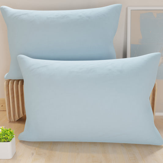 Taies d'oreiller, paire de taies, housses de coussin, 100% microfibre anti-allergique, Céleste