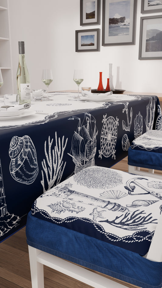 Coussins pour chaises avec élastique Housse de chaise en impression numérique Marine 02