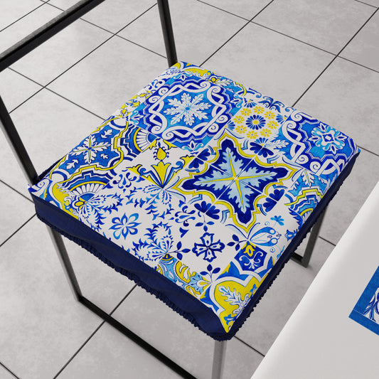 Coussins pour chaises avec élastique, housses de chaise en impression digitale Vietri 02 bleu