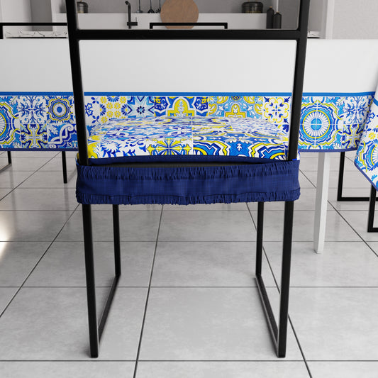 Coussins pour chaises avec élastique, housses de chaise en impression digitale Vietri 02 bleu