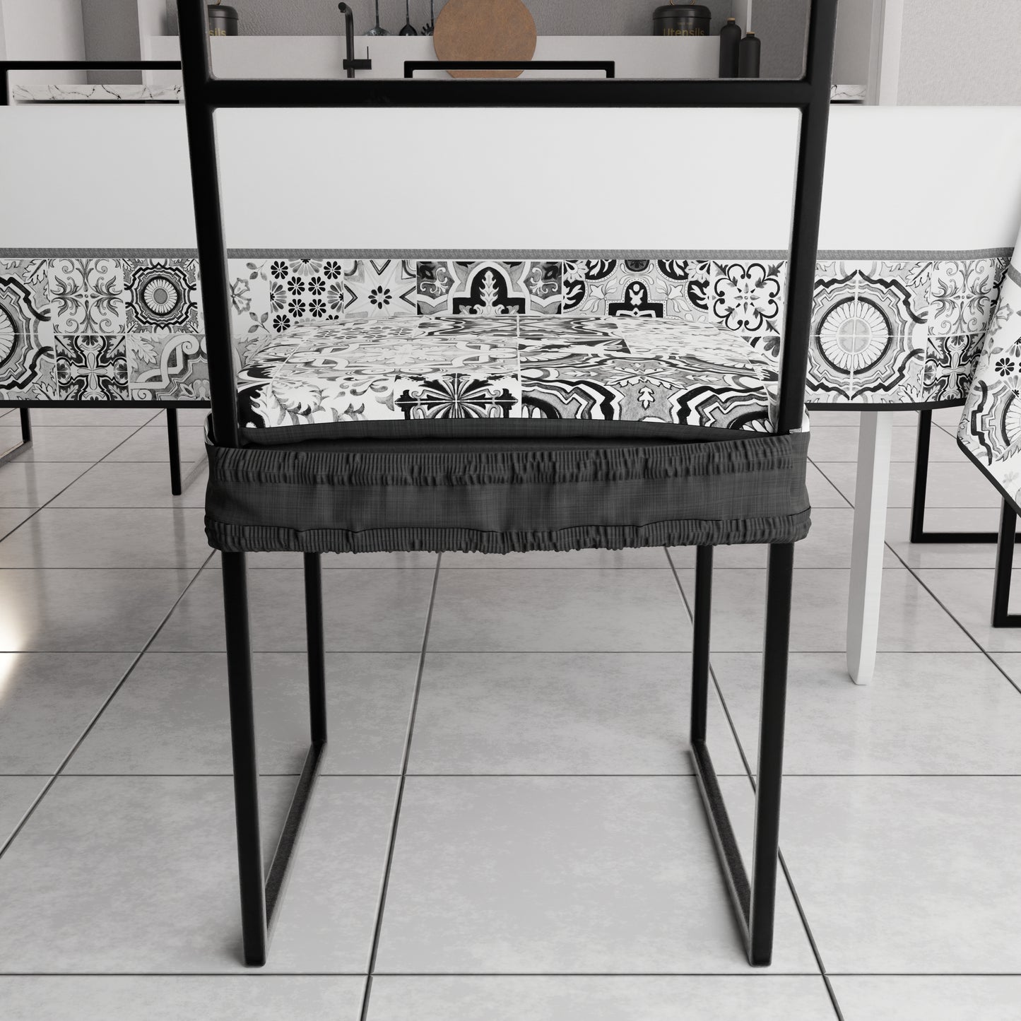 Chair Cushions with Elastic Digital Print Chair Cover 2 Pieces Vietri 02 Black