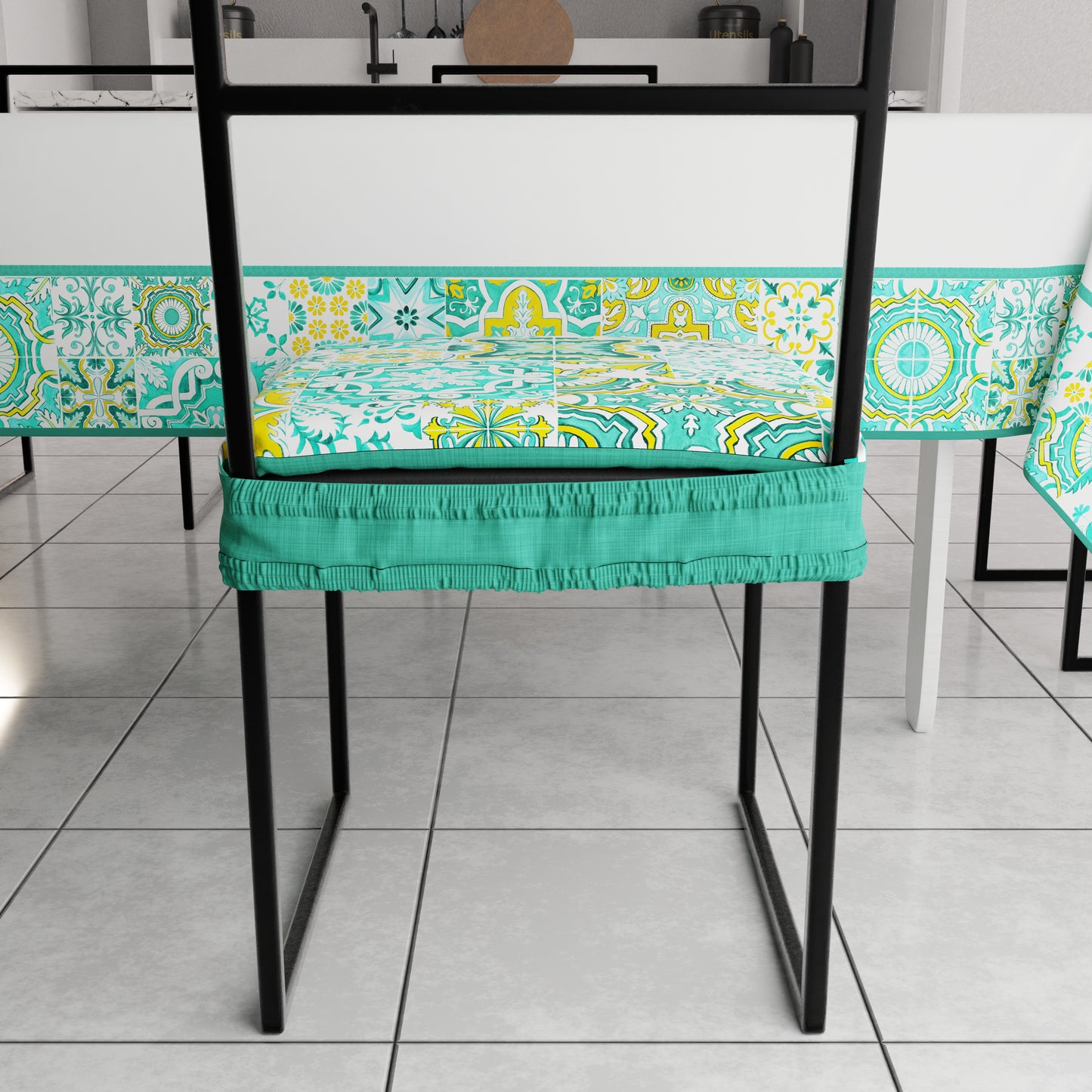 Coussins pour chaises avec élastique, housses de chaise en impression digitale 2 Vietri 02 vert d'eau